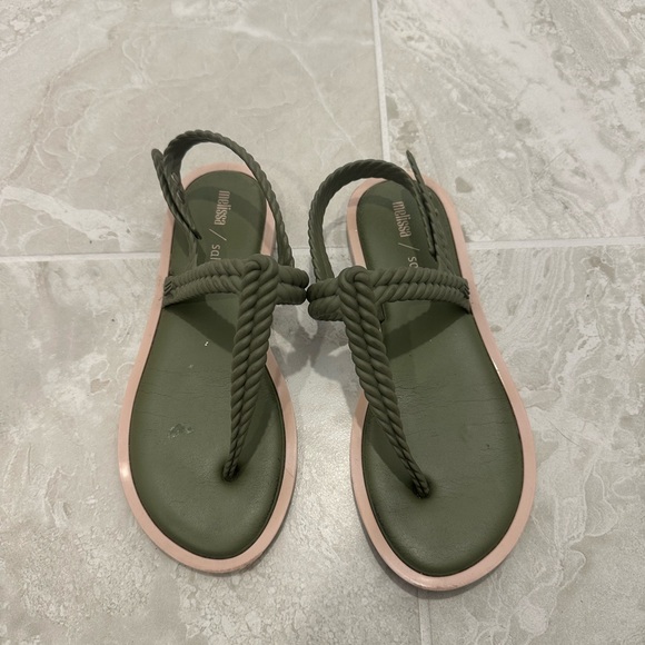 Melissa Jelly Olive Green Sandals with Pink Accents - Picture 1 of 3